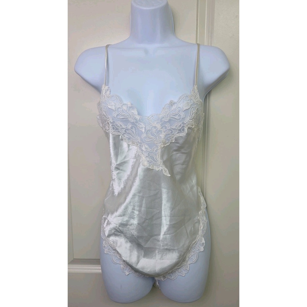 Vintage 90s Victorias Secret Gold Label Shiny Satin Teddy Bodysuit Bridal M